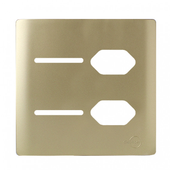 Placa p/ 2 Interruptores + 2 Tomadas 4x4 - Novara Dourado Placa p/ 2 Interruptores + 2 Tomadas 4x4 - Novara Dourado